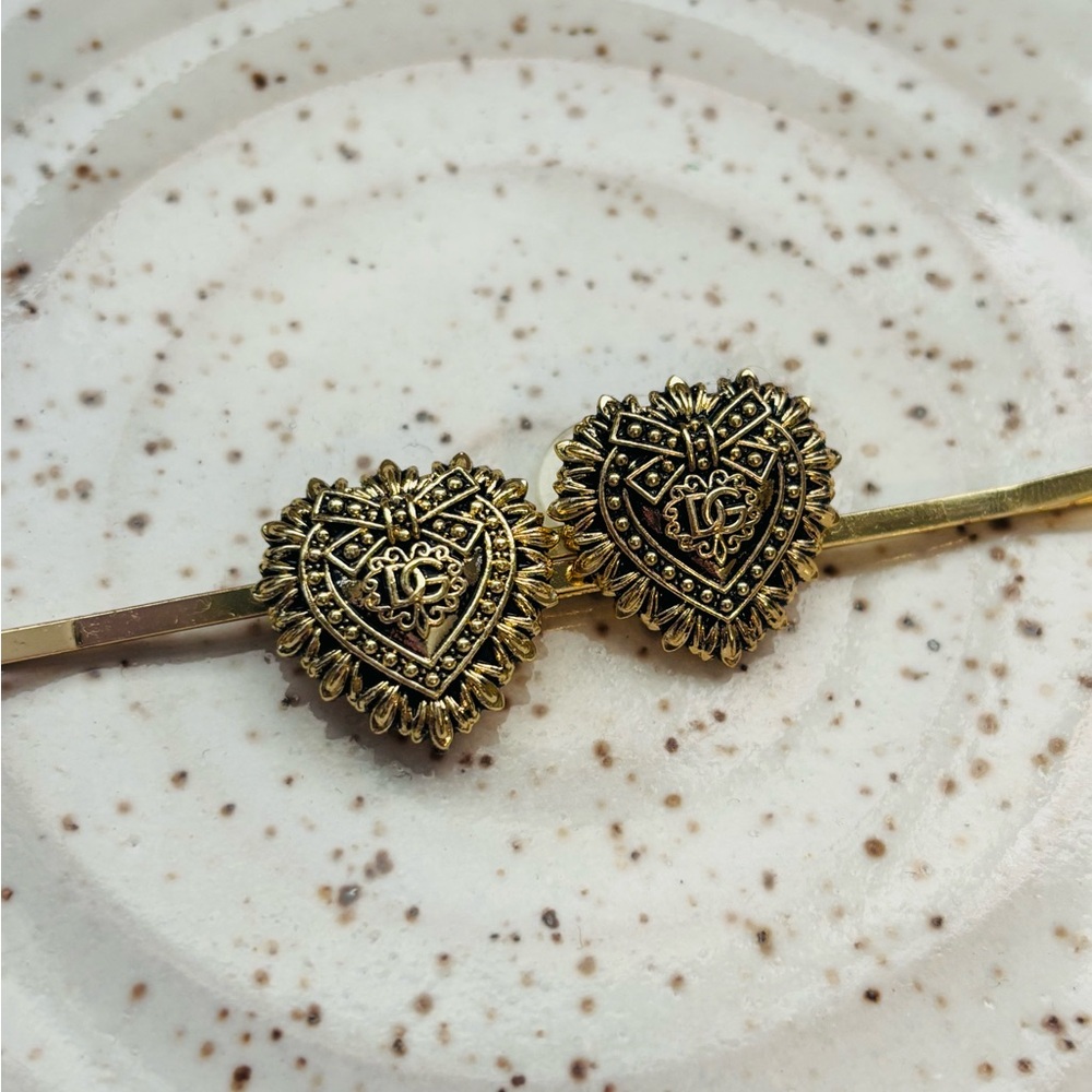 Dolce & Gabanna Gold Heart Hair Clips (pair of 2)